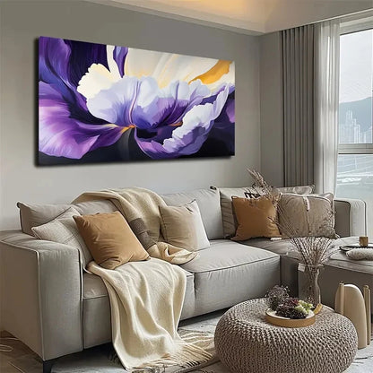 Vibrant Purple to Yellow Floral Wall Art Canvas Office Home Room Framed 120x60cm - Bella Home Decor