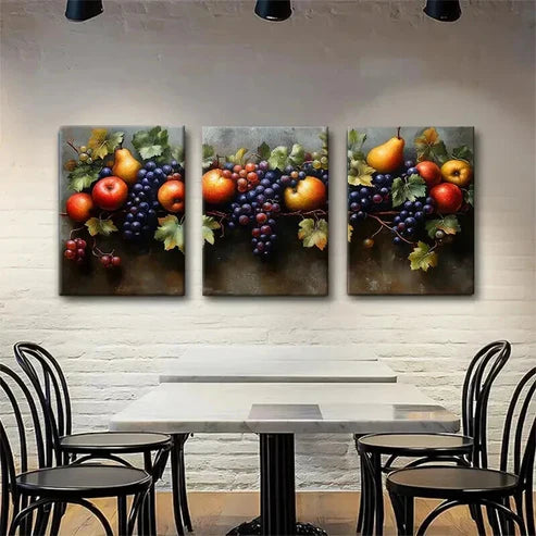 3pcs Classic Still Life Grapes Apple Perfect Wall Art Canvas Unframed - High Quality Print 100% Australian Made Wall Canvas - Bella Home Decor