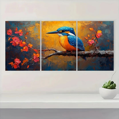 3pcs Blue Kingfisher Bird Wildlife Metal Print Ready to Hang Art - Bella Home Decor