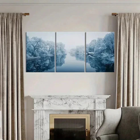 3pcs Winter Snow Scene River Tree Wall Art Canvas Unframed - High Quality Print 100% Australian Made Wall Canvas