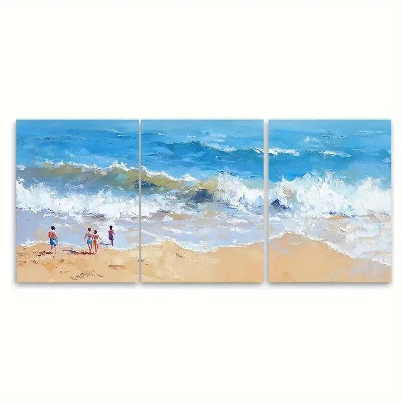 3pcs Beach Scene Ocean Waves Seascape EQ  Wall Art Set Canvas Framed 60x90cm - High Quality Print 100% Australian Made Wall Canvas Ready to Hang - Bella Home Decor