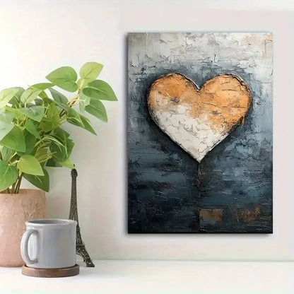Beautiful Textured Blue & Orange Heart Painting 40x60cm Metal Print Ready to Hang
