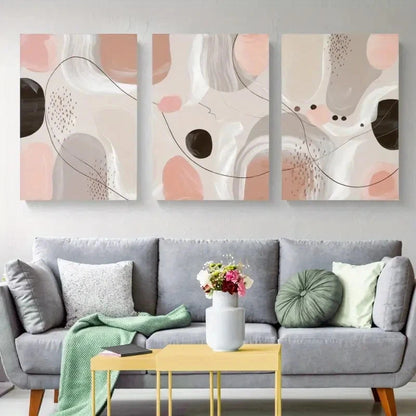 3pcs Abstract Shapes Soft Pastel Tones Wall Art Set Canvas Framed 50x70cm - High Quality Print 100% Australian Made Wall Canvas Ready to Hang - Bella Home Decor