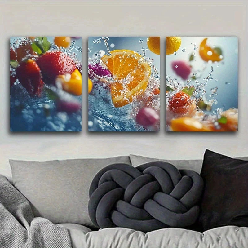 3pcs Colorful Fruits Painting Metal Print Ready to Hang Art - Bella Home Decor