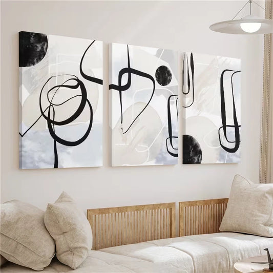 3pcs Neutral Abstract Grey and Black Modern Wall Art Set Canvas Framed 60x90cm - High Quality Print 100% Australian Made Wall Canvas Ready to Hang