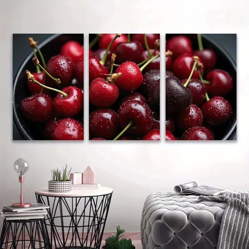 3pcs Fruits Delicious Cherry Bliss I  Wall Art Set Canvas Framed 40x60cm - High Quality Print 100% Australian Made Wall Canvas Ready to Hang - Bella Home Decor