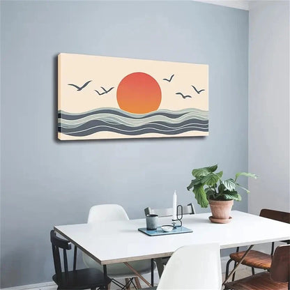 Sun Slowly Rises Around Seagull Wall Art Canvas Office Home Room Framed 120x60cm - Bella Home Decor