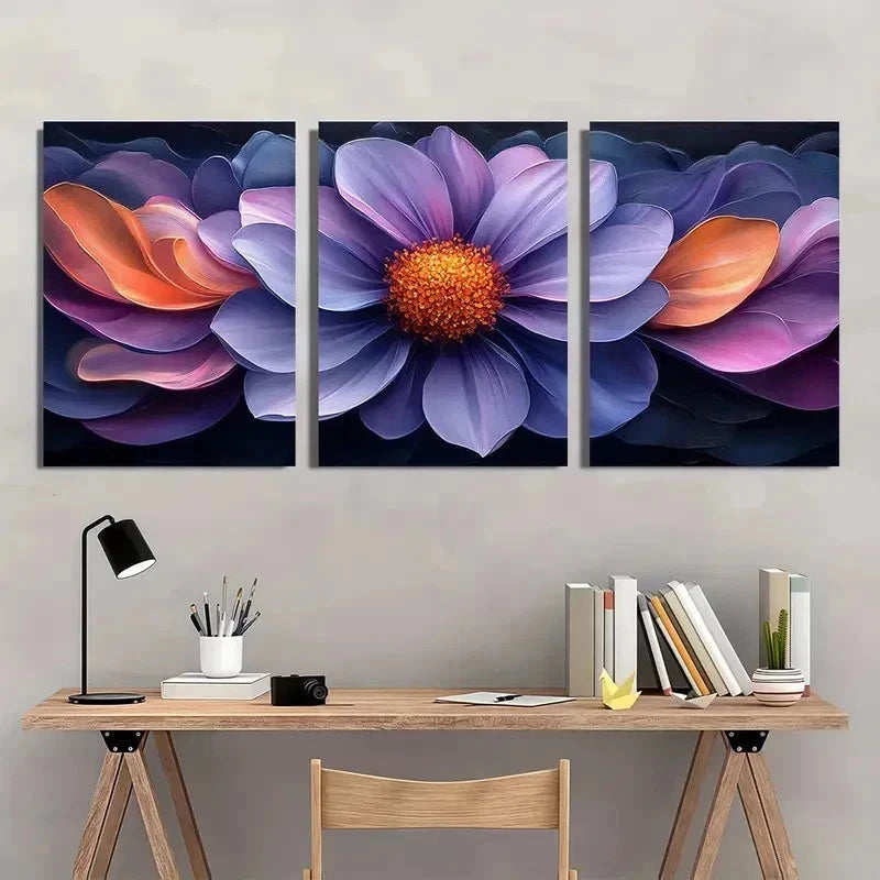3pcs Vibrant Purple Aster Flower Perfect Wall Art Set Canvas Framed 50x70cm - High Quality Print 100% Australian Made Wall Canvas Ready to Hang