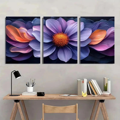 3pcs Vibrant Purple Aster Flower Perfect Wall Art Set Canvas Framed 50x70cm - High Quality Print 100% Australian Made Wall Canvas Ready to Hang