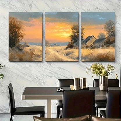 3pcs Beige Meadow Painting Rustic Perfect Wall Art Set Canvas Framed 50x70cm - High Quality Print 100% Australian Made Wall Canvas Ready to Hang - Bella Home Decor