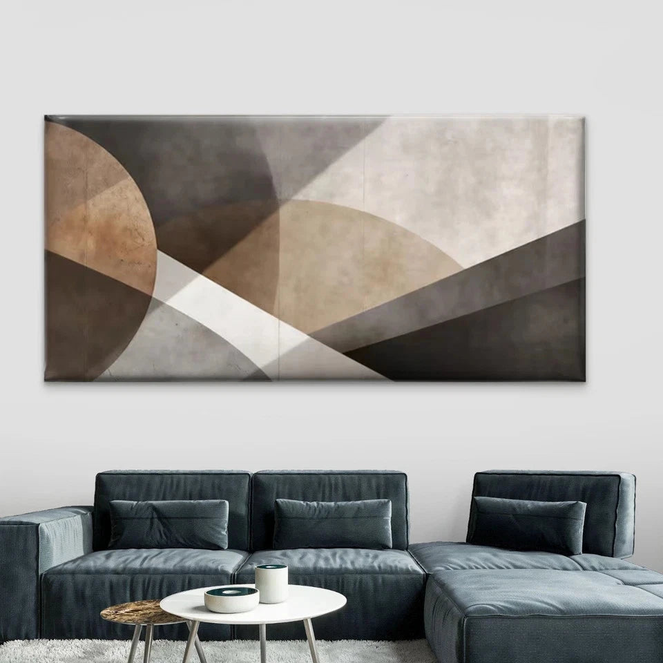 Abstract Geometric Beige Brown Wall Art Canvas Office Home Room Framed 120x60cm