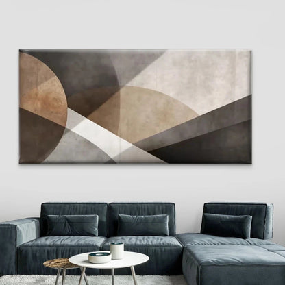 Abstract Geometric Beige Brown Wall Art Canvas Office Home Room Framed 120x60cm