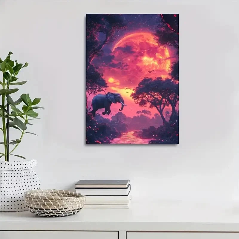 Enchanting Elephant Swinging under Sunset Sky  40x60cm Metal Print Ready to Hang - Bella Home Decor