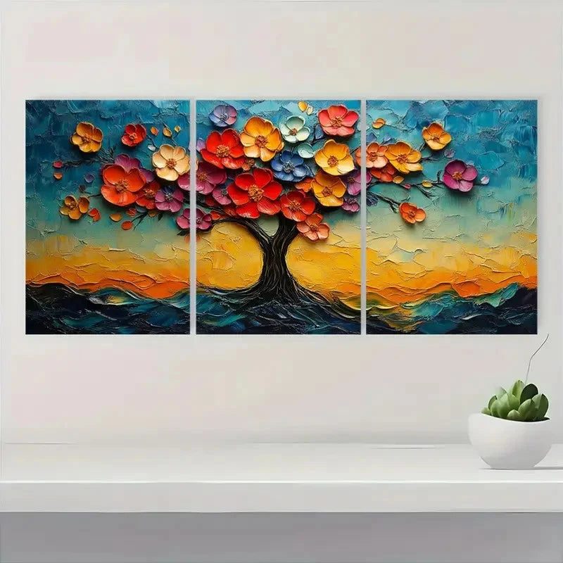 3pcs  Abstract Flowers in tree    Wall Art Set Canvas Framed 50x70cm - High Quality Print 100% Australian Made Wall Canvas Ready to Hang - Bella Home Decor