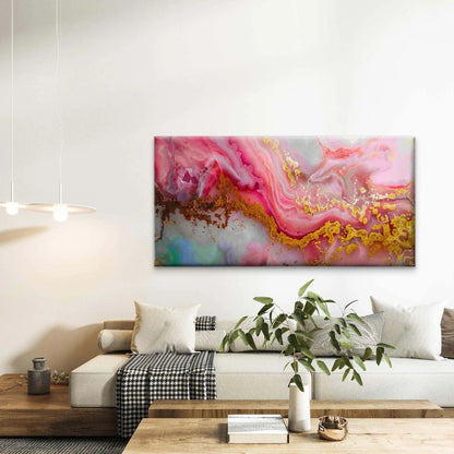Pink And Gold Swirl Abstract Wall Art Canvas Office Home Room Framed 120x60cm