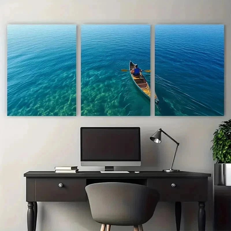 3pcs Great Lakes Erie Travel Décor Perfect Wall Art Set Canvas Framed 60x90cm - High Quality Print 100% Australian Made Wall Canvas Ready to Hang - Bella Home Decor