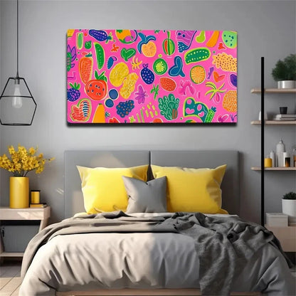 Vibrant Childlike Fun Patterns Wall Art Canvas Office Home Room Framed 120x60cm
