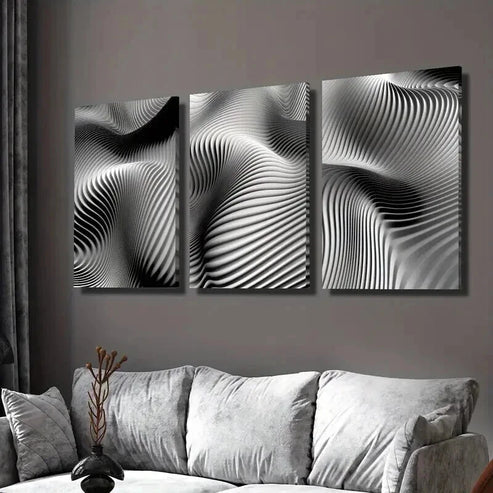 3pcs Black and White Dynamic Line Design Wall Art Set Canvas Unframed - High Quality Print 100% Australian Made Wall Canvas - Bella Home Decor