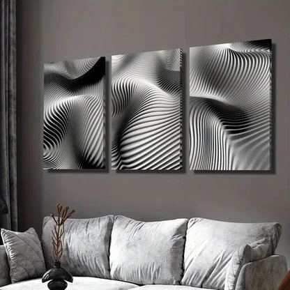 3pcs Black and White Dynamic Line Design Wall Art Set Canvas Unframed - High Quality Print 100% Australian Made Wall Canvas - Bella Home Decor