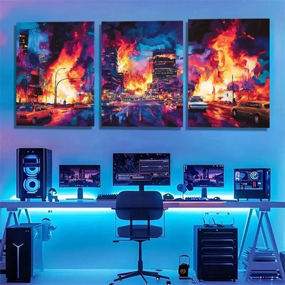 3pcs Cyberpunk Cityscape Neon Apocalypse Perfect Wall Art Set Canvas Framed 40x60cm - High Quality Print 100% Australian Made Wall Canvas Ready to Hang - Bella Home Decor
