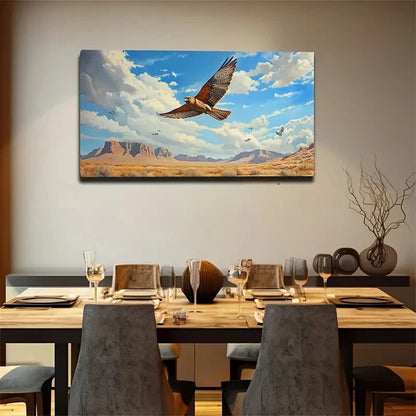 Eagle Soaring Over Mountain Wall Art Canvas Office Home Room Framed 120x60cm
