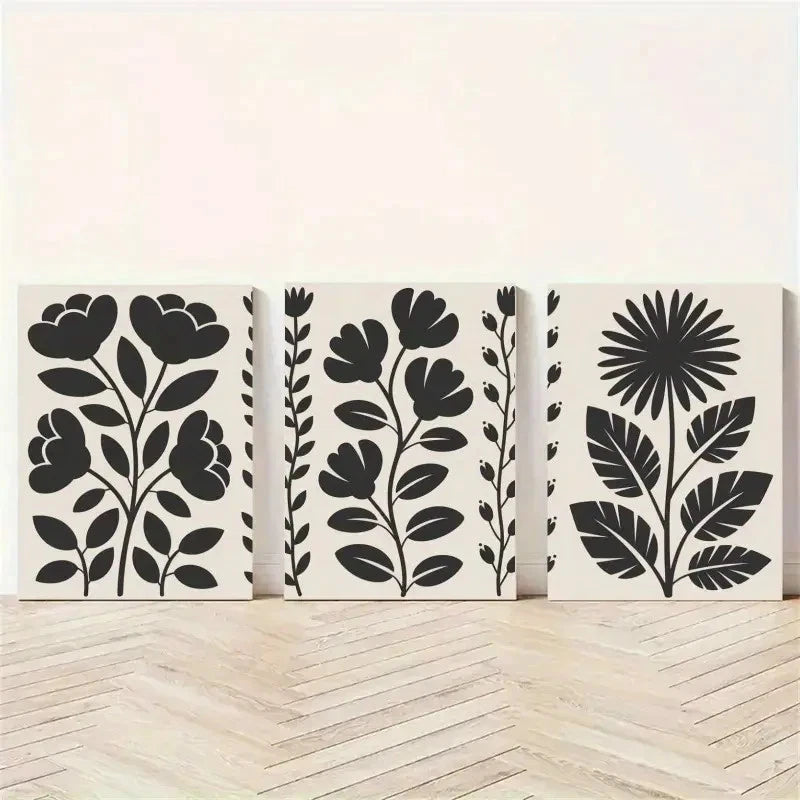 3pcs Floral Silhouettes, Botanical Canvas Wall Art Set Canvas Framed 50x70cm - High Quality Print 100% Australian Made Wall Canvas Ready to Hang - Bella Home Decor