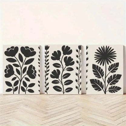 3pcs Floral Silhouettes, Botanical Canvas Wall Art Set Canvas Framed 50x70cm - High Quality Print 100% Australian Made Wall Canvas Ready to Hang - Bella Home Decor