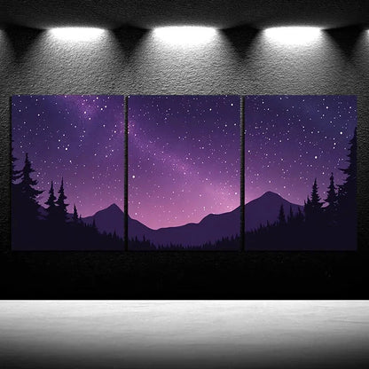 3pcs Pink Purple Starry Sky Painting Metal Print Ready to Hang Art - Bella Home Decor