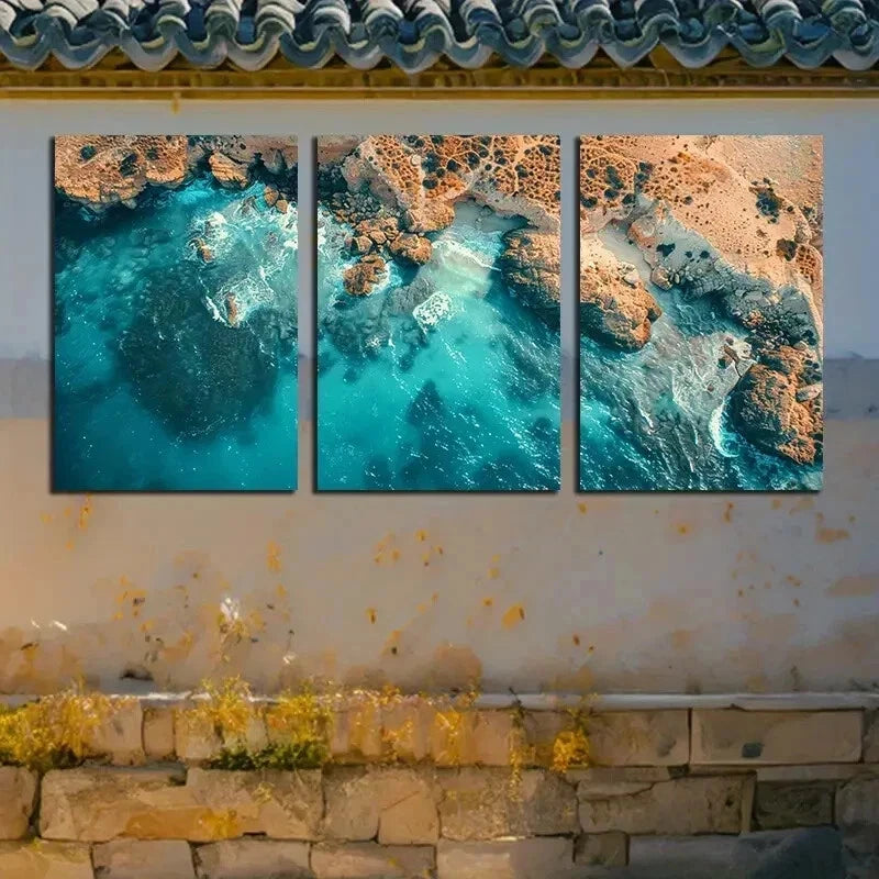3pcs Vibrant Rock Coastline Design Metal Wall Art Set Canvas Framed 60x90cm - High Quality Print 100% Australian Made Wall Canvas Ready to Hang - Bella Home Decor