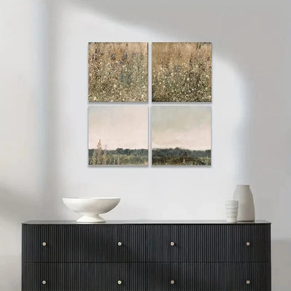 4pcs Vintage Wall Art, Wildflower Field Set Wall Art Canvas Framed