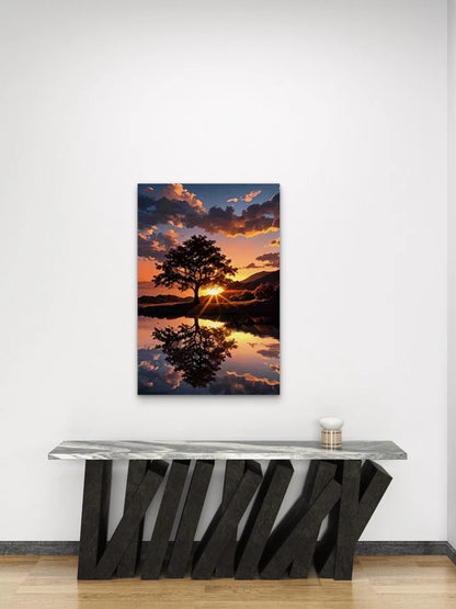 Landscape with Vibrant Sky & Calm Lake Metal Print Ready to Hang