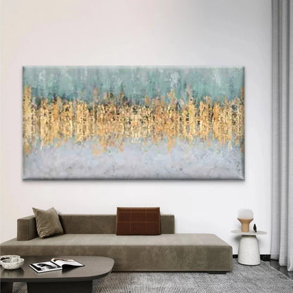 Abstract in Golden And Teal Wall Art Canvas Office Home Room Framed 120x60cm