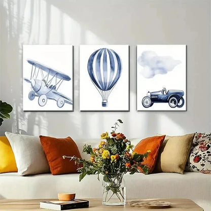3pcs Vintage Transport Illustrations Perfect Wall Art Canvas Unframed - High Quality Print 100% Australian Made Wall Canvas