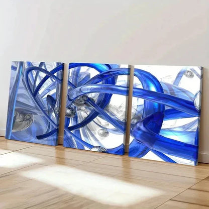 3pcs Abstract Blue Pipe with Silvery Marbles Wall Art Set Canvas Unframed - High Quality Print 100% Australian Made Wall Canvas - Bella Home Decor