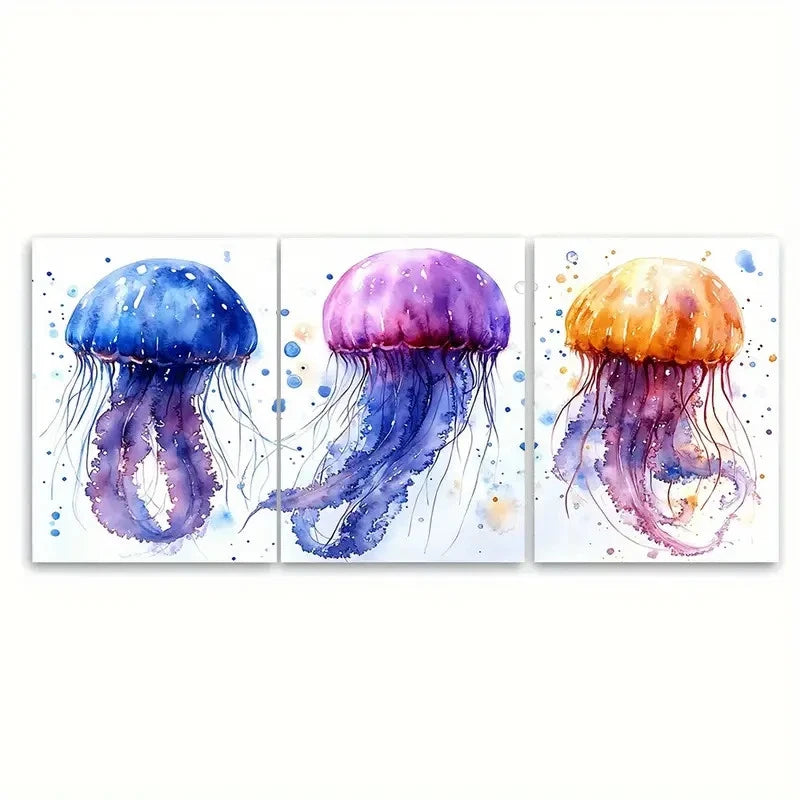 3pcs Jellyfish Gracefully Swimming EI  Wall Art Set Canvas Framed 50x70cm - High Quality Print 100% Australian Made Wall Canvas Ready to Hang