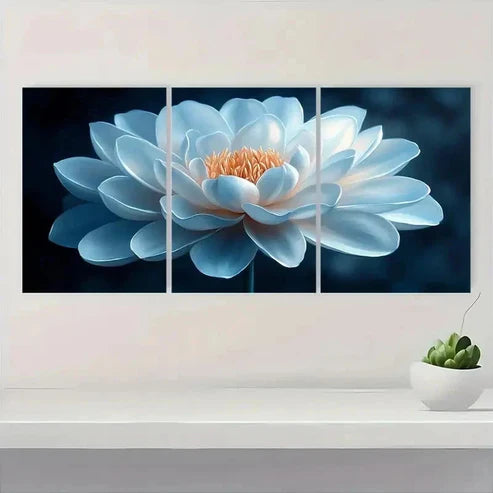 3pcs Serene Blue & Golden Design OK Wall Art Set Canvas Unframed - High Quality Print 100% Australian Made Wall Canvas - Bella Home Decor