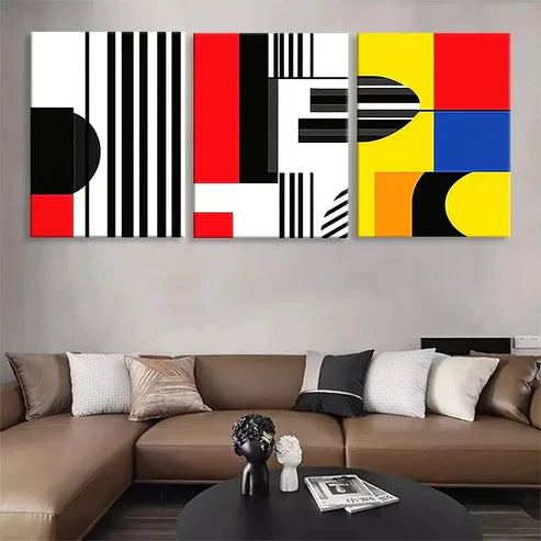 3pcs Bold Abstract Geometric Stripes Perfect Wall Art Set Canvas Unframed - High Quality Print 100% Australian Made Wall Canvas - Bella Home Decor