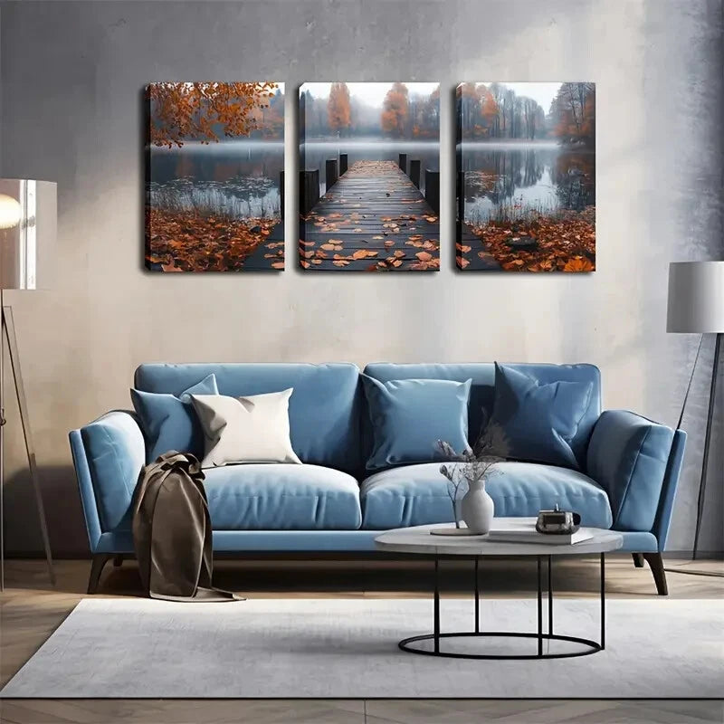3pcs Serene Autumn Vibrant Bridge Perfect Wall Art Set Canvas Framed 40x60cm - High Quality Print 100% Australian Made Wall Canvas Ready to Hang - Bella Home Decor