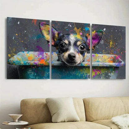 3pcs Chihuahua In Bathtub Dog Pet Wall Art Set Canvas Framed 40x60cm - High Quality Print 100% Australian Made Wall Canvas Ready to Hang - Bella Home Decor