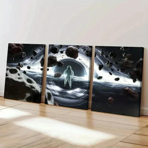 3pcs Space-Themed Astronaut and Black Hole Wall Art Set Canvas Unframed - High Quality Print 100% Australian Made Wall Canvas