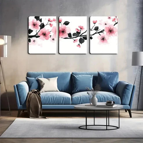 3pcs Ink Flowers Black Stamens Modern Wall Art Canvas Unframed - High Quality Print 100% Australian Made Wall Canvas