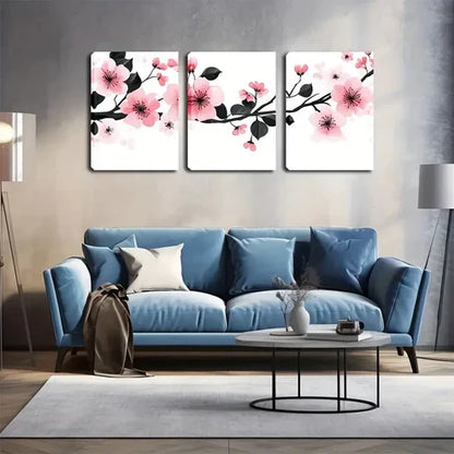 3pcs Ink Flowers Black Stamens Modern Wall Art Canvas Unframed - High Quality Print 100% Australian Made Wall Canvas