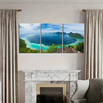 3pcs Lake Mountain & Island Modern Wall Art Set Canvas Framed 50x70cm - High Quality Print 100% Australian Made Wall Canvas Ready to Hang