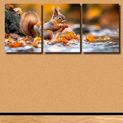 3pcs A Cute Squirrel is Sitting on the Bank Wall Art Canvas Unframed – High Quality Print 100% Australian Made Wall Canvas - Bella Home Decor