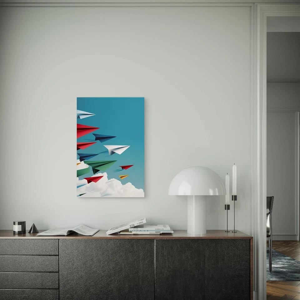 Colorful Paper Planes Soar 60x90cm Metal Print Ready to Hang