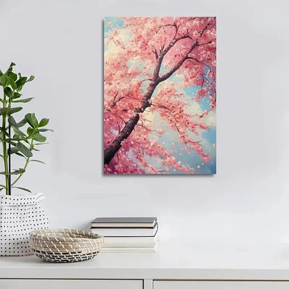 Beautiful Cherry Blossom Vibrant Pink Blossom Painting 40x60cm Metal Print Ready to Hang - Bella Home Decor