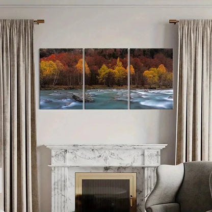 3pcs Modern Autumn Lake and Forest Wall Art Set Canvas Framed 50x70cm - High Quality Print 100% Australian Made Wall Canvas Ready to Hang - Bella Home Decor