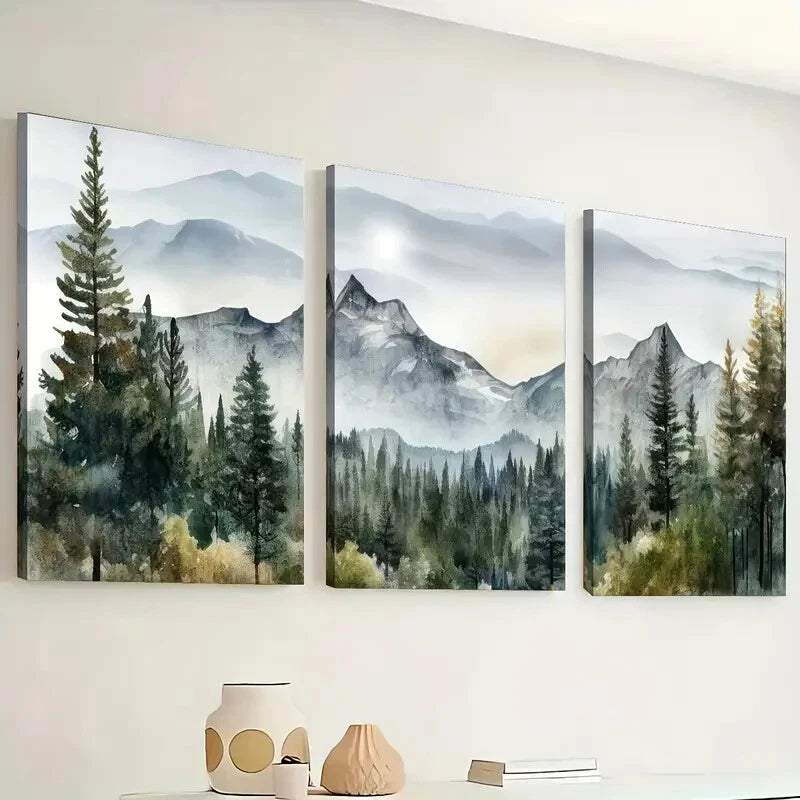3pcs Forest Mountains Scenic Paintings Wall Art Set Canvas Framed 60x90cm - High Quality Print 100% Australian Made Wall Canvas Ready to Hang - Bella Home Decor
