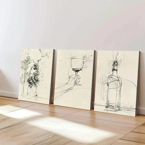 3pcs Vineyard Style Bottle Vintage Abstract Wall Art Canvas Unframed - High Quality Print 100% Australian Made Wall Canvas