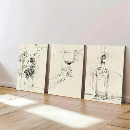 3pcs Vineyard Style Bottle Vintage Abstract Wall Art Canvas Unframed - High Quality Print 100% Australian Made Wall Canvas